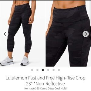 151-$65 NWT *FREE SHIPPING* Lululemon Fast and Free High-Rise Crop 23" Camo sz 4